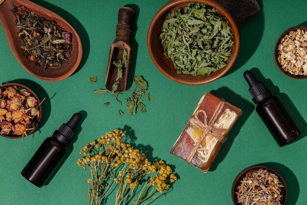 top view herbal therapy products