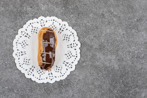 Top view of homemade Turkish delight. Ekler chocolate donut.