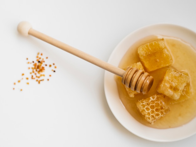 Top view of honeycombs on plate