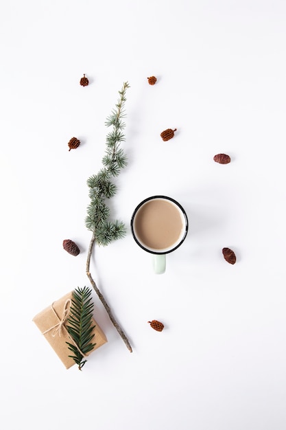 Top view hot beverage with decorations