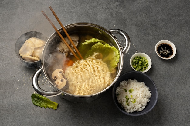 Top view over hotpot dishes