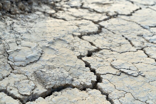 Top view of huge split in dirty soil. Concept of drought in desert.