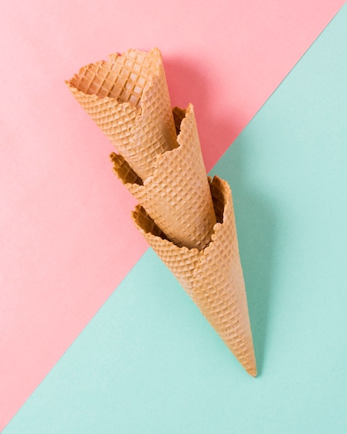 Top view ice cream cone collection