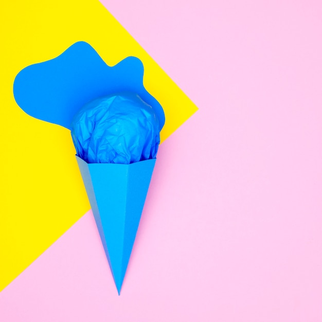 Top view ice cream on cone