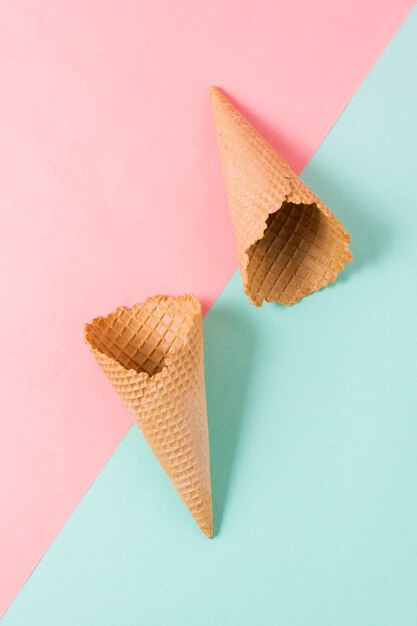 Top view ice cream cones