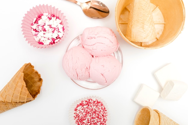 Top view ice cream on a plate