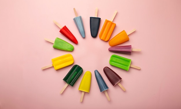 Top view over ice cream pop stickles