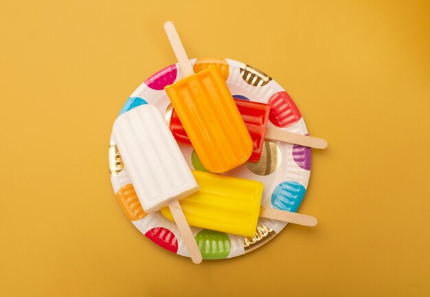 Top view over ice cream pop stickles