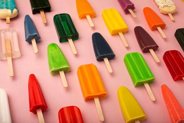 Top view over ice cream pop stickles