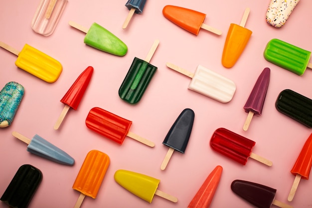 Top view over ice cream pop stickles