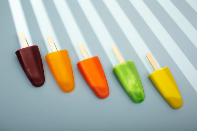 Top view over ice cream pop stickles