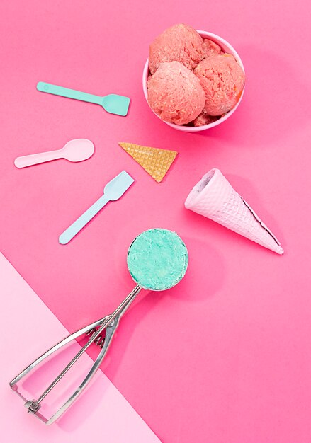 Top view ice cream on table