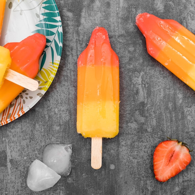 Top view ice cream with fruits