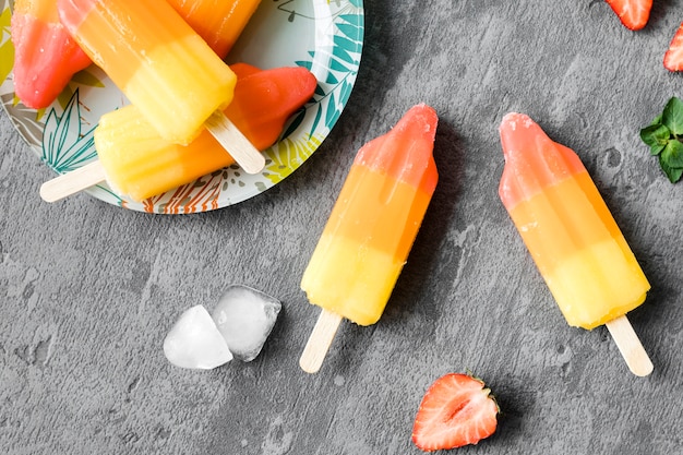 Top view ice cream with fruits