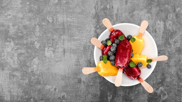 Top view ice cream with fruits