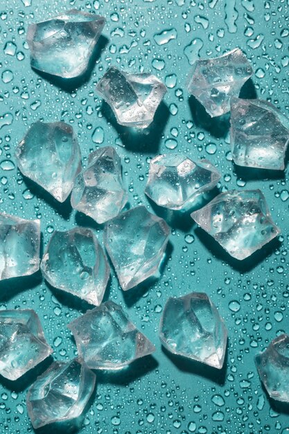 Top view ice cubes still life