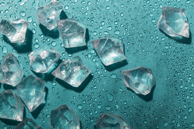 Top view ice cubes still life