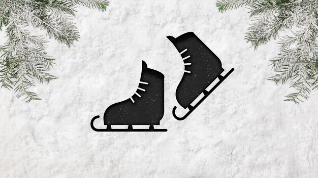 top view ice skates shape and snow