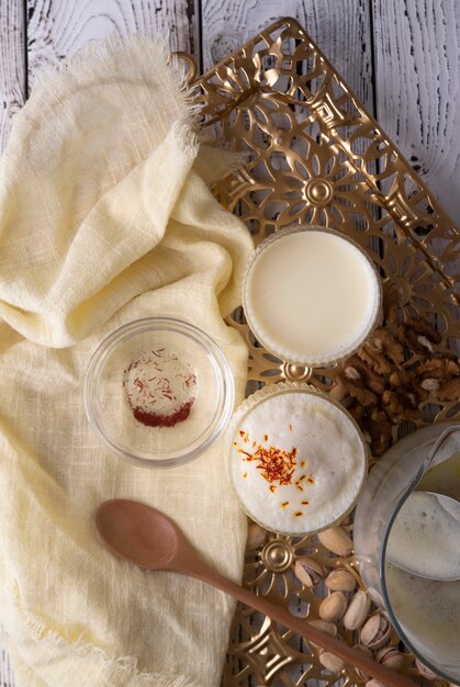 Top view indian drinks arrangement