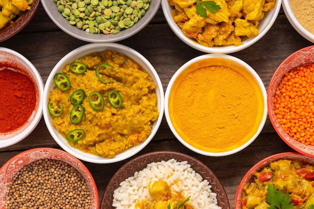 Free photo top view indian food assortment