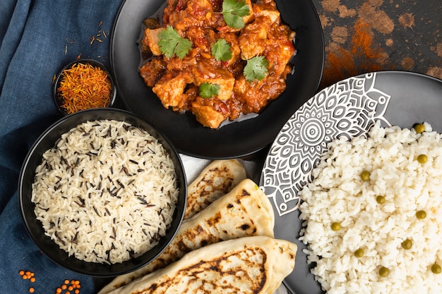 Free photo top view indian food assortment