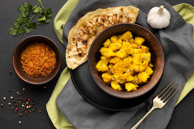 Free photo top view indian food and spices