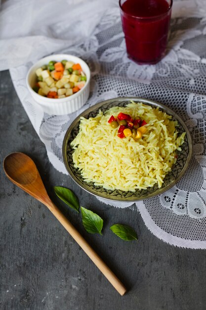 Top view indian rice dish