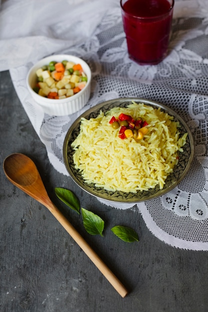 Top view indian rice dish