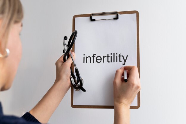 Top view on infertility word written on paper