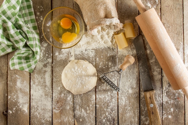 Top view of ingredients to prepare dough