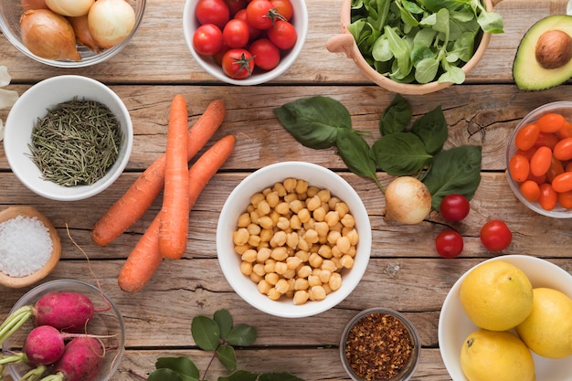 Vista dall'alto ingredienti e verdure