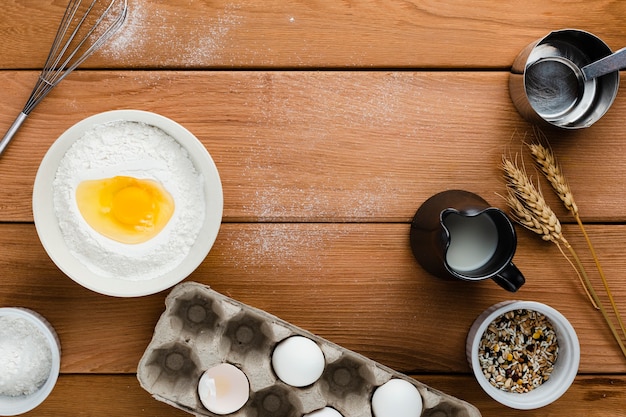 Top view of ingredients on wooden table