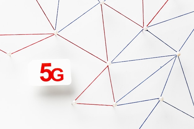 Top view of internet communication network with 5g sim card