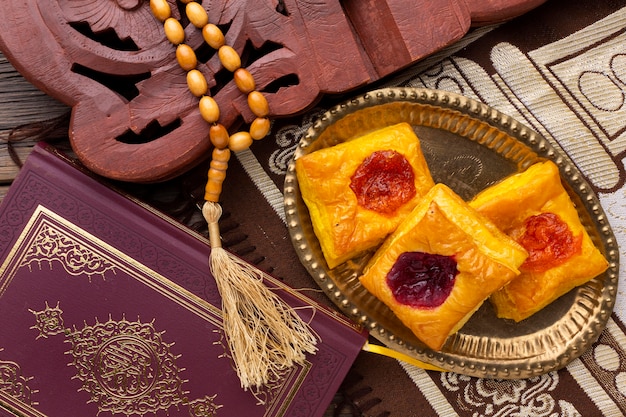 Free photo top view islamic new year pastries