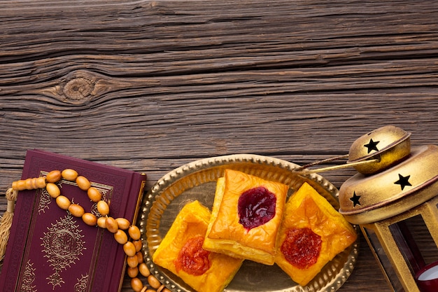 Top view islamic new year pastries