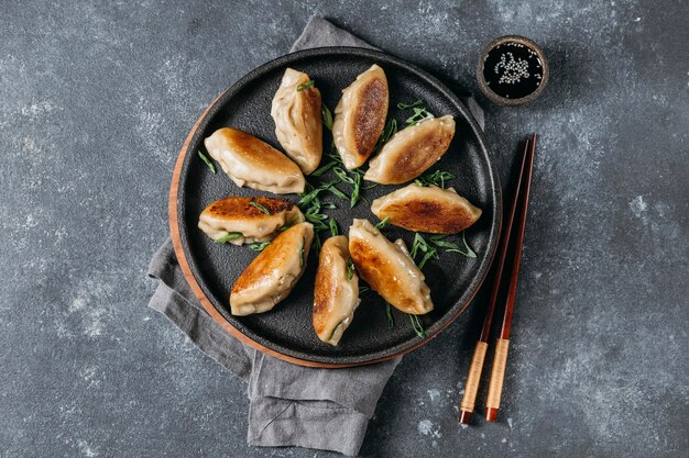 Top view japanese dumplings assortment