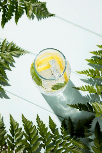 Top view jar with fresh lemonade