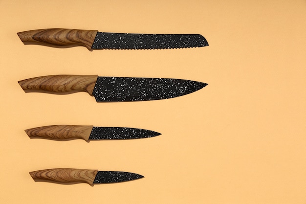 Top view knives arrangement with copy space