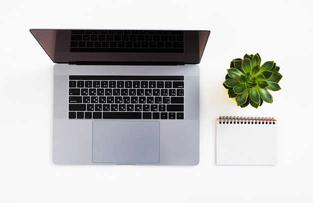 Top view laptop with white background