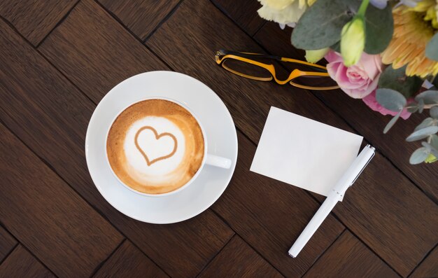 top view of latte art heart shape