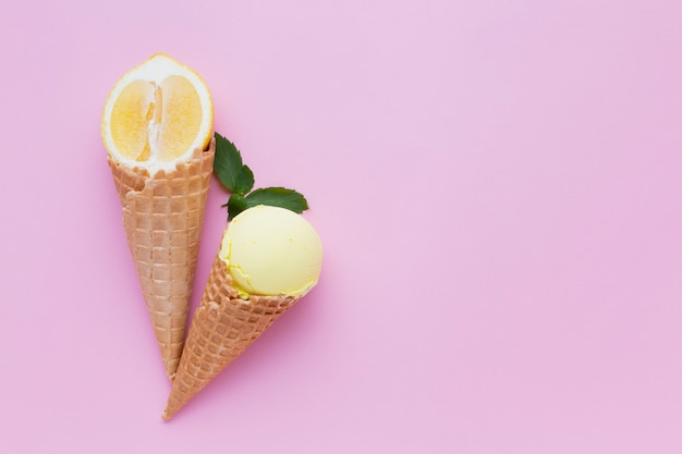 Top view of lemon flavored ice cream