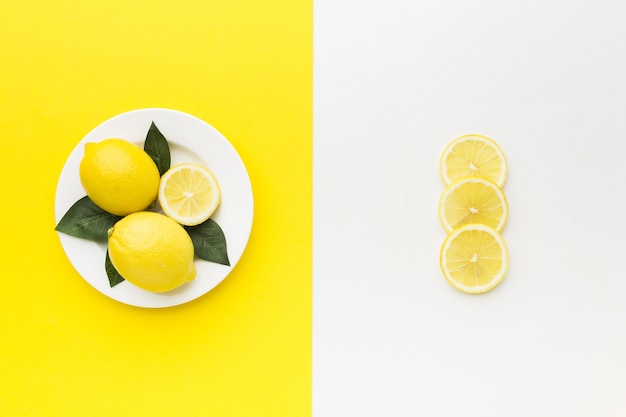 Top view of lemon slices concept