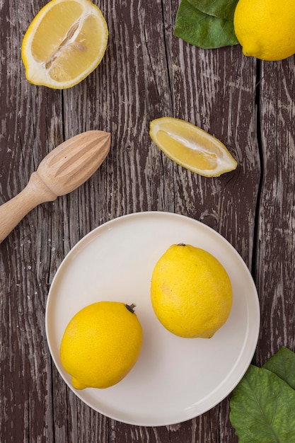 Top view lemons on plate