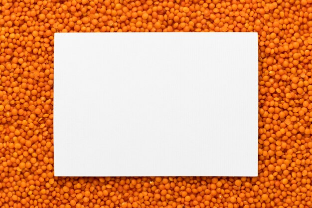 Top view lentils frame with paper