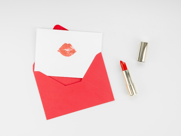 Top view letter with lipstick mark