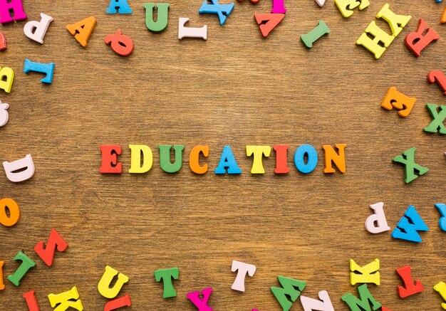top view of letters spelling education