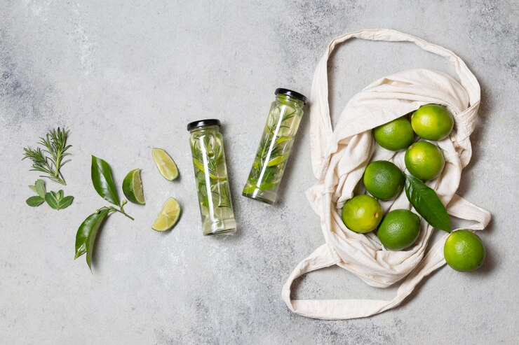 Free Photo top view lime infused water bottles