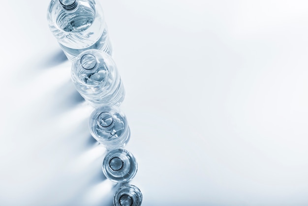 Top view line of bottles of water