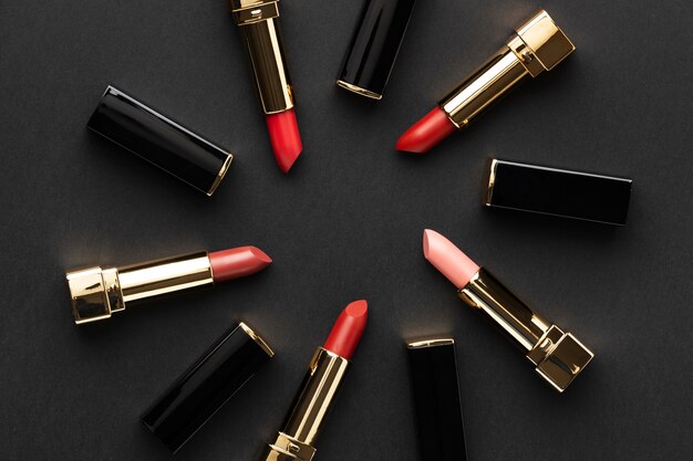 Top view lipsticks arrangement