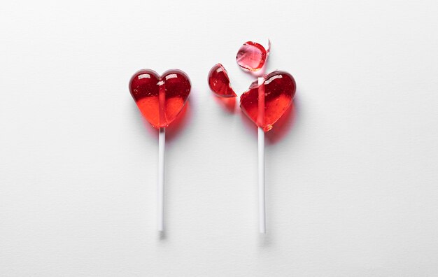 Top view lollipop broken heart arrangement
